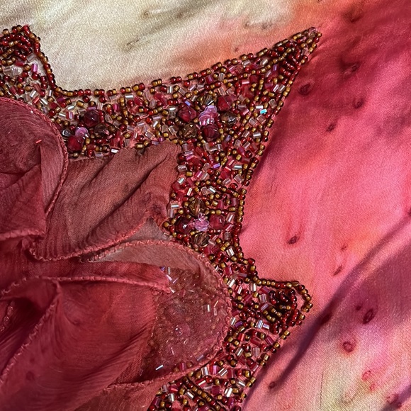 Vintage 90s Y2K 100% Silk Beaded Dress Vintage Silk Dress Prom Fairy Watercolor - Picture 14 of 16